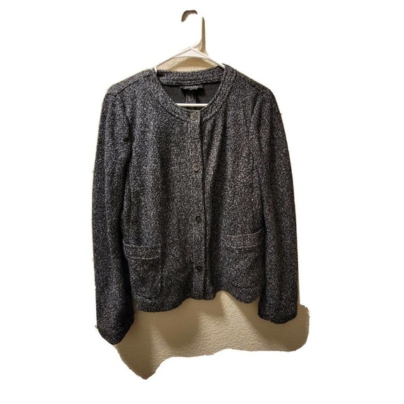 Talbots Black And White Bouncle Long Sleeve Jacket Size 12 - Picture 1 of 6